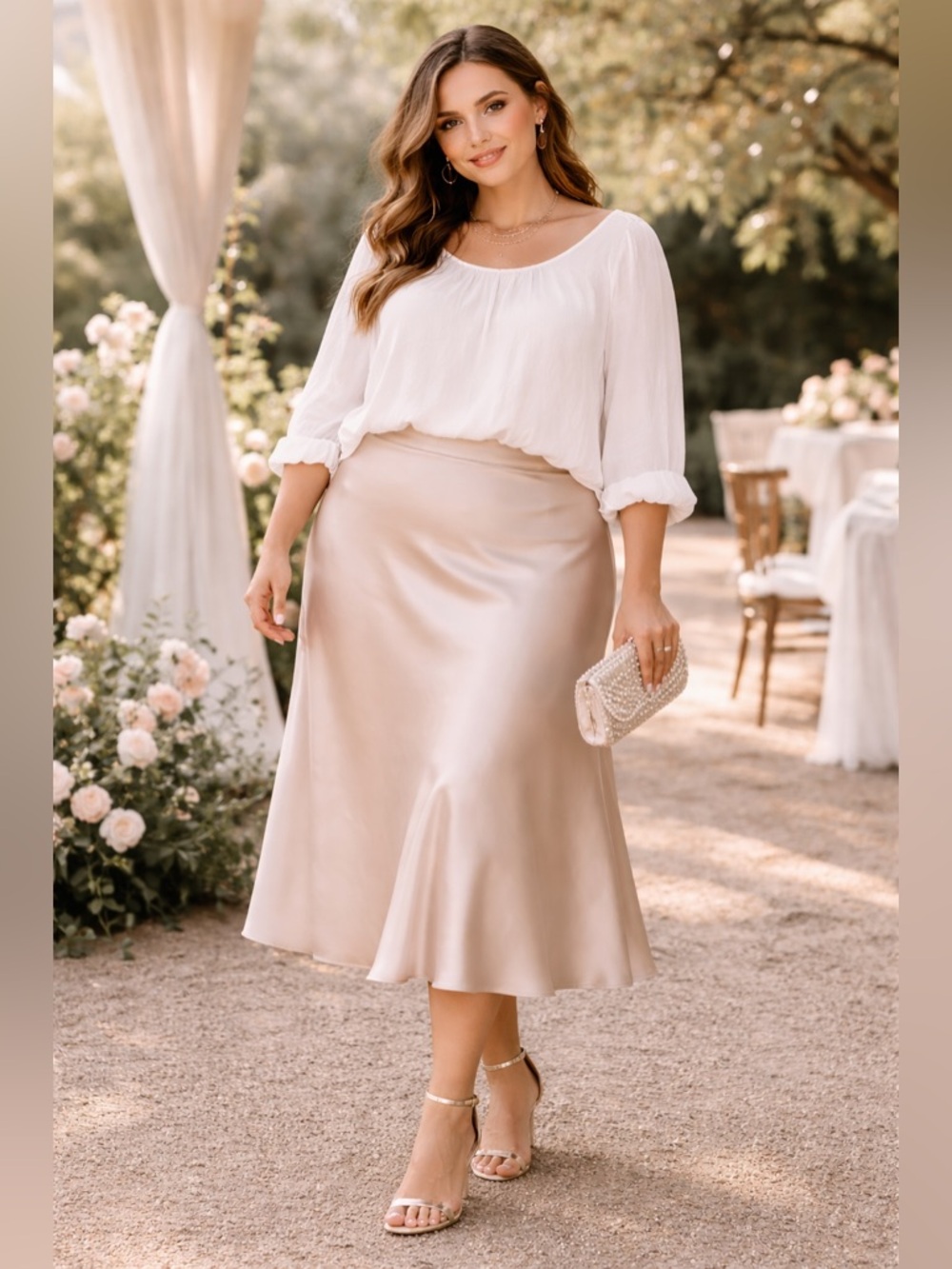 LC Lauren Conrad XXL White Pleated 3/4 Sleeve Blouse Wedding Guest Feminine